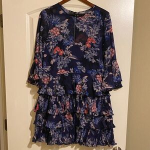 Eliza J Navy Floral Tiered Dress
